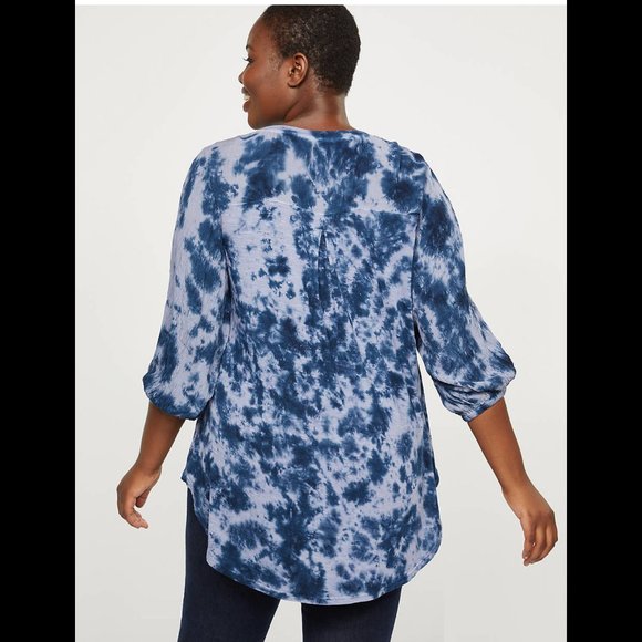 Blue Tie Dye Knit Rayon Hi-Lo Top - Picture 2 of 3